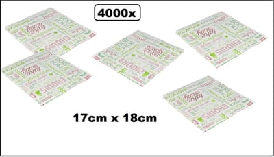 4000x Snack zakje papier Take away color 17x18cm - hamburger zakje - hip broodje festival themaparty festival carnaval