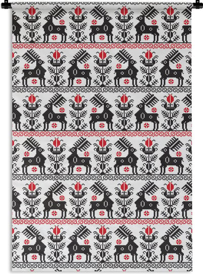 Wandkleed - Wanddoek - Hert - Patroon - Zwart - Rood - 60x90 cm - Wandtapijt