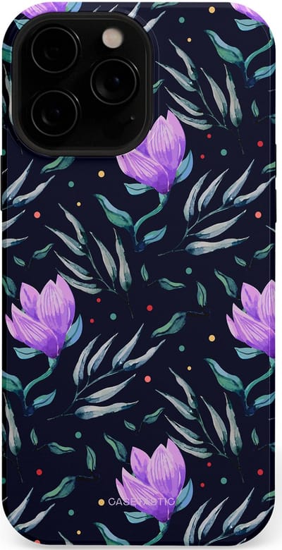 Casetastic hoesje geschikt voor Apple iPhone 13 Pro Max - MagSafe - Dubbellaagse bescherming - Mystieke bloemenzee - Fashion Case - Donkerblauw Donkergrijs Grijs Lavendel