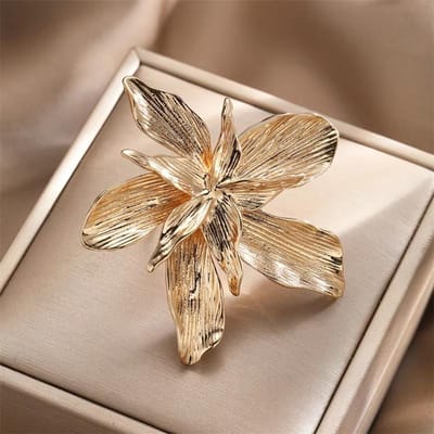 Bague Fleur Exagérée Ftcy Pour Femmes Anneau de Doigt Métal Punk Double Couche Anneau de Doigt Réglable Accessoires de Bijoux de Fête pour Femmes beige