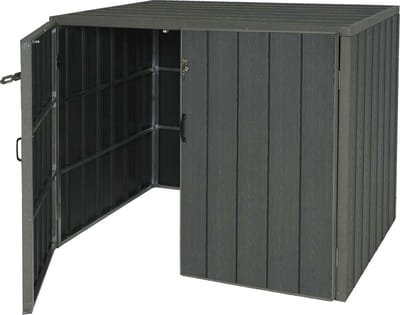 XL 2-zits/4-zits WPC deksel afvalbak MCW-J28, premium afvalbak, metalen houtlook, uitbreidbaar ~ grijs