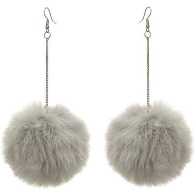 Nieuwe grote pompom oorbellen mode zachte konijnenbont bal pompom hanger lange bungelende oorbellen voor vrouwen meisjes feestcadeaus gray