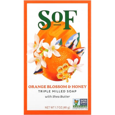 SoF, French-made soap bar, with Shea Butter, Orange Blossom Honey, 1.5 oz (42.5 g) orange