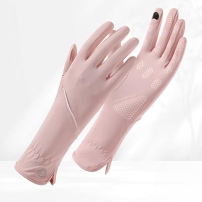 Zonnebrandhandschoenen voor Zomer Dames Verlengd Dun IJszijde Anti Ultraviolet Fietsen Handschoenen voor Elektrische Voertuigen Rijden Antislip Touchscreen One size white