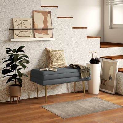 REDOM - Opbergbank - Gevoerde Zitting - Fluweellook - Voor Slaapkamer Of Woonkamer - Polyester - Donkergrijs - 79,5 X 37,5 X 43 Cm