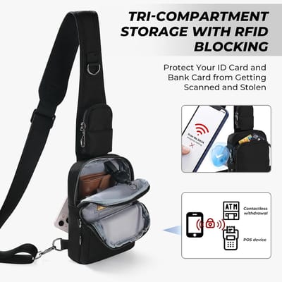 schoudertas, borsttas, crossbody bag, borsttas, voor dames en heren, schoudertas, waterdicht, kleine handtas met ritssluiting en RFID-blokkering