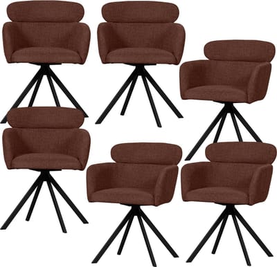 WOOOD Fenne Eetkamerstoelen - Polyester - Chestnut - Set van 6