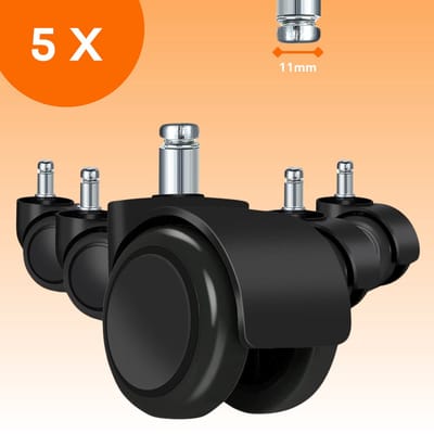 FLOOQ Bureaustoel Wielen 11mm - Zwenkwielen - Set van 5 - Zwart