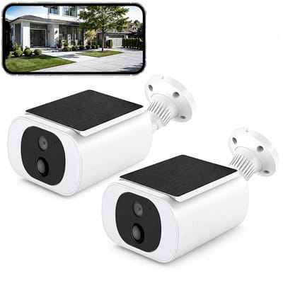 4MP/2K Solar Beveiligingscamera voor Buiten, Draadloze WiFi Camera met Accu, PIR Bewegingssensor, Audio en Kleuren Nachtzicht 2pcs
