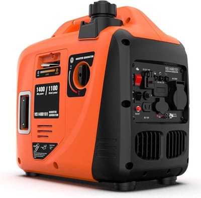 Generator Benzine – Stroomgenerator – Stroomvoorziening – Aggergaat – Stille Werking – Meerdere Uitgangen – 1400W – Oranje