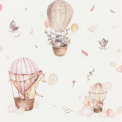 Dailygoods- Vliesbehang - Licht Vliesbehang met Kindermotieven - Kinderkamer Behang - 10,05 m x 0,53 m - Pastelroze/Bijzonder Dierenmotief - Snelle Installatie - Kinderbehang