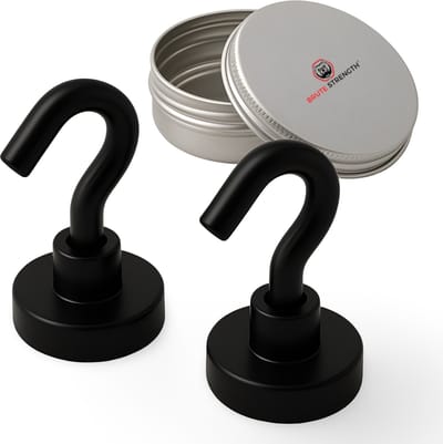 Brute Strength - Super sterke magnetische ophanghaakjes - Zwart - 20 mm - 2 stuks - Ophanghaken - Magneet haakjes sterk - Haak magneten - Magneethaken - Sterke magneetjes