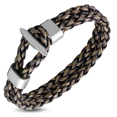 Amanto Armband Farrel E - Leer - 316L Staal - Anker - 10mm - 21cm