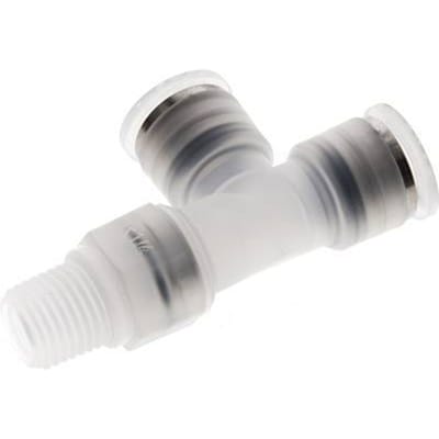 10mm x R1/4'' rechte hoek T-stuk PA Insteekfitting Buitendraad FDA Draaibaar EPDM
