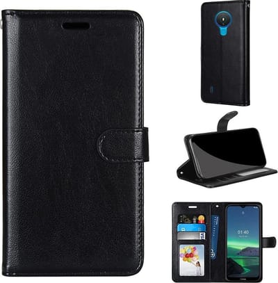 Bookcase Geschikt voor: Nokia 1.4 - Zwart - portemonnee hoesje