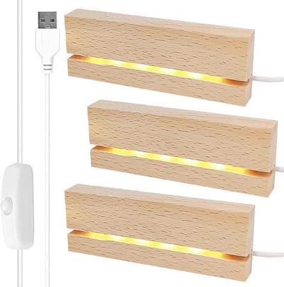 LED Display Houten Verlichtingssokkel Set van 3 - Warmwitte Desktop Lampvoet