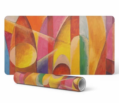 Decoratieve bureauonderlegger met een patroon van kleurrijke abstracte bogen 90x45 cm