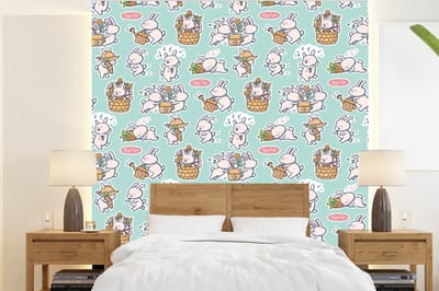 Behang - Fotobehang Konijn - Tuin - Patroon - Breedte 220 cm x hoogte 240 cm