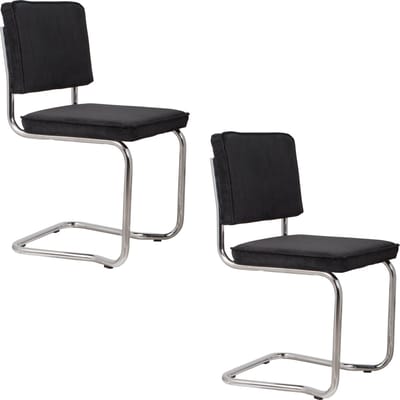 Zuiver Ridge Kink Rib Eetkamerstoelen Zwart - Set van 2