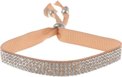 Behave - Armband - Champagne Bruin Lint met Transparante Strass Steentjes