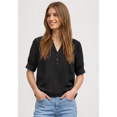 Blouse met korte mouwen, split in de hals en elastische zoom
