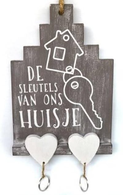Huisje van Hout met 2 Sleutelhangers 27x15cm - Kleur Antique Taupe