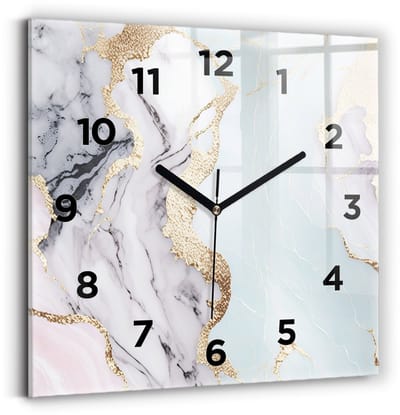 Wallfluent Wandklok - Pastelmarmer Klok als Muurdecoratie - 30 cm x 30 cm - Veelkleurig Wandklok - Zwarte Handen - Wandklok Met Cijfers - Wandklok Glas Woonkamer - Vierkante Glas Klok - Scandinavisch Wandklok - Klok als Muurdecoratie