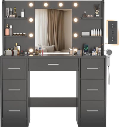 Moderne Kaptafel met Spiegel, LED-verlichting en Opbergruimte voor Slaapkamer