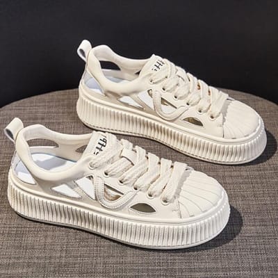 Witte Schoenen Dames Comfortabel Zomer Nieuw Ademend Sport Board Schoenen Alles-Match Antislip Zachte Zool Uitgesneden Sandalen 40