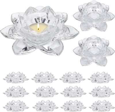 Set van 15 Kristallen Lotus Kaarsenhouders voor Theelichtjes en Votive Kaarsen
