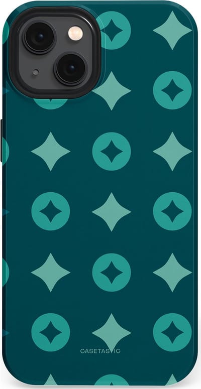 Casetastic hoesje geschikt voor Apple iPhone 13 - MagSafe - Dubbellaagse bescherming - Retro sterren - Fashion Case - Petrol