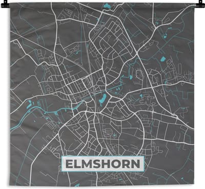 Wandkleed - Wanddoek - Stadskaart – Kaart – Elmshorn – Blauw – Duitsland – Plattegrond - 180x180 cm - Wandtapijt