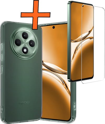 Hoes - Met Screenprotector - Geschikt voor Oppo Reno 12 F - Sterk & Shockproof - Back Cover - Siliconen Case - Telefoon Hoes - Transparant