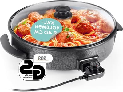 Elektrische multifunctionele pan diameter 40 cm met thermostaat glazen deksel en anti-aanbaklaag XXL volume optimaal als paellappan stoofpan en wokpan 1500 W roestvrij staal - GOURMETmaxx pan