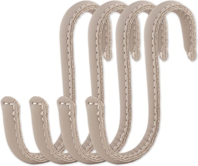 Brute Strength - Leren S-haken - Licht grijs - 4 stuks - 10 cm x 10 mm – Leer - kapstokhaak - Ophanghaken – handdoekhaakjes
