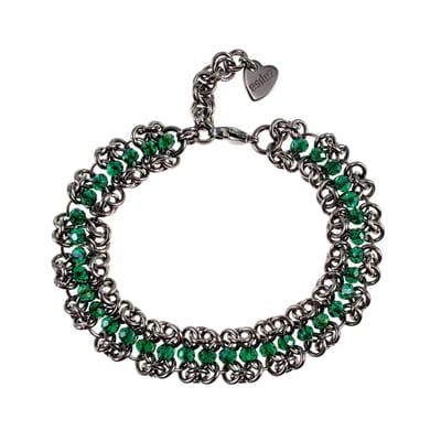 Europese Weeftechniek Armband met Groene Kristallen, RVS, Dames, Handgemaakt door esde2 - Verstelbaar 16- 19cm
