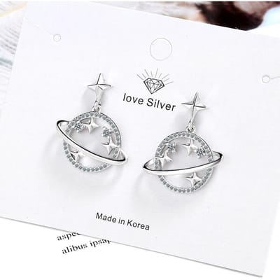 925 Sterling Zilver Universum Planeet Ster Hanger Oorbellen Glinsterende Cubic Zirconia Oorbel Voor Vrouwen Meisjes Cadeaus S-E1022 white