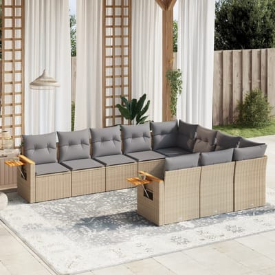 vidaXL - 10-delige - Loungeset - met - kussens - poly - rattan - beige