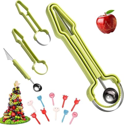 Complete set voor het snijden van fruit met 3-in-1 schiller, dierenprikkers en keukenhulpmiddelen voor groenten en fruit.