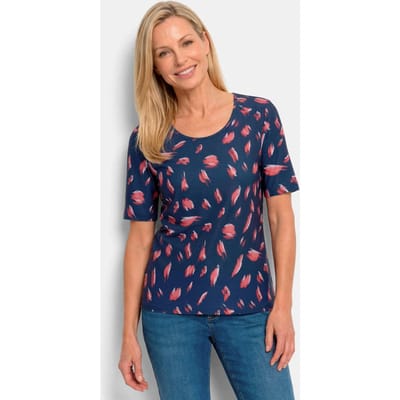 Zomers shirt met stippenpatroon - donkerblauw / koraalrood / gedess. - Gr. 19 van Goldner Fashion