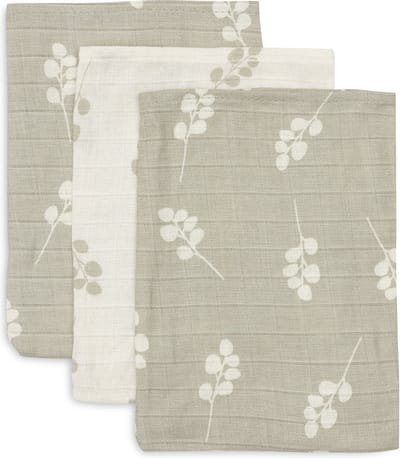 Jollein - Hydrofiel Washandje 15x20cm - Baby Washandje - Twig - Olive Green - 3 Stuks