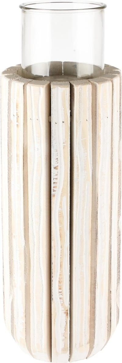 Dekoratief | Windlicht naturel, hout/glas, 17x17x55cm | A235726