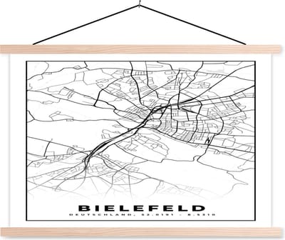 Posterhanger incl. Poster 90x60 cm - Schoolplaat - Plattegrond - Bielefeld - Kaart - Stadskaart - Textielposter - Blanke latten - Stadskaart