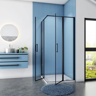 Douchecabine Vierkant Anemoon 90x90x185 Hoekinstap 6mm Helder Glas Antikalk Mat Zwart
