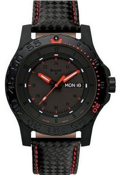 Traser P66 Red Combat leder - horloge - zwart/rood - Ø 45 mm