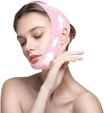 Effectieve V Face Masker voor Dubbele Kin Versteviging, Wasbaar en Verstelbaar, Ademend Lifting Tape voor een Strakkere Kaaklijn (Roze)