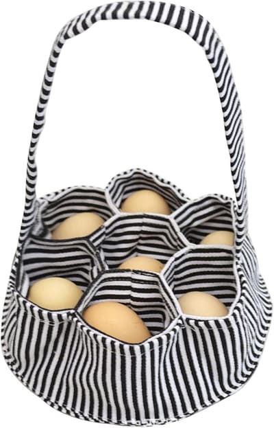 Eiermand voor Verse Eieren - Eierverzamelaar Tas - Eieren Verzamelen - Met 7 Zakjes - Diameter 20cm - Stoffen Mand