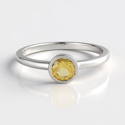 Cavill - Gele Beril Ring 0,676 ct - 925 Sterling Zilver Geplatineerd - Ronde Braziliaanse Edelsteen - Elegante Bezel Ring - Smal & Comfortabel
