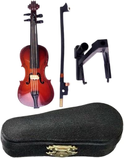 Miniatuur Viool - Speelbaar Instrument - Decoratief Stuk - Met Geluidsgenerator - 12 cm - Meerkleurig