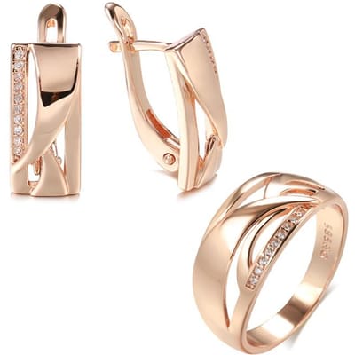 Nieuwe Rose Goud Vierkante Hangende Oorbellen Ring Sets Mode Vrouwen Geometrie Natuurlijke Zirconia Ring Fijne Dagelijkse Boho Sieraden Set 7 beige